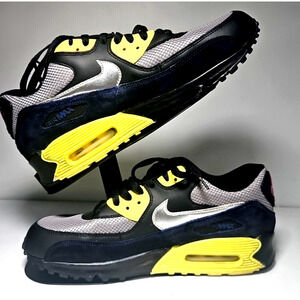 Nike Air Max 90 Men Sneakers Black/Dark Blue /Silver/Yellow 325213025 US Mens 11